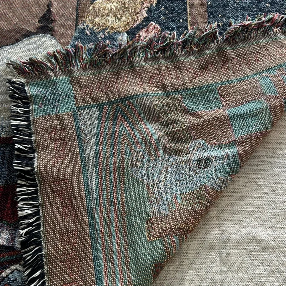 Woven Tapestry Throw Kids Blue Jesus‎ Loves Me Prayer Vintage Cottagecore
